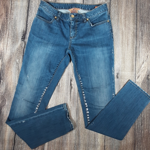 Tory Burch Denim - Tory Burch metallic paint legging jeans 28